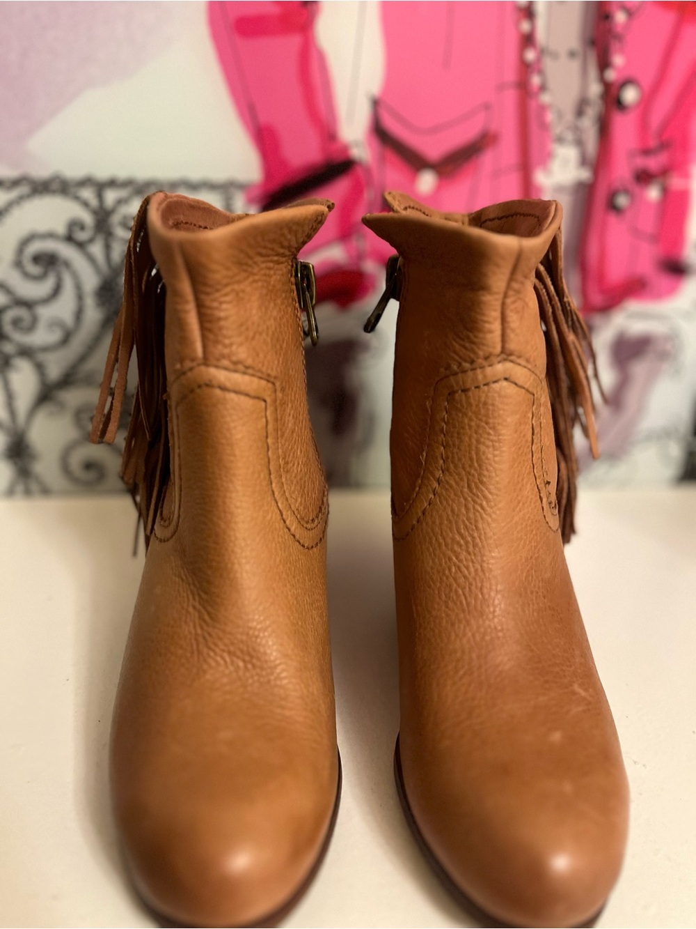 Sam Edelman Tan Leather Fringe Ankle Booties - Size 6.5